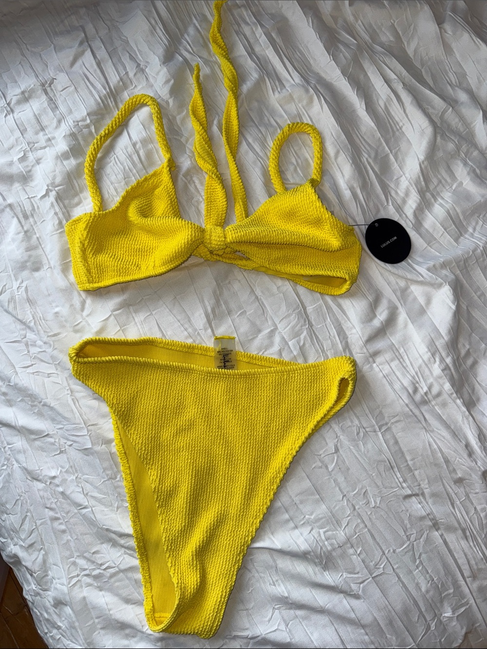 Lulu's Bright Yellow Textured Bikini Set